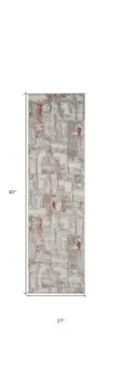8' Gray and Red Abstract Non Skid Runner Rug