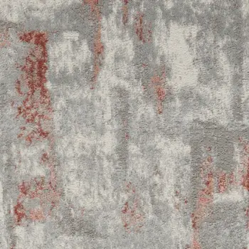 8' Gray and Red Abstract Non Skid Runner Rug