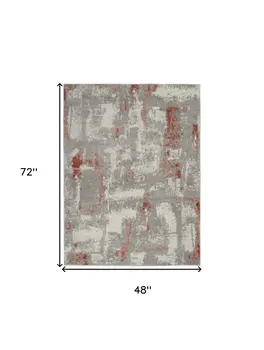 4' X 6' Gray and Red Abstract Non Skid Area Rug