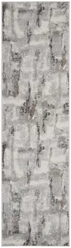 8' Ivory Black and Gray Abstract Non Skid Runner Rug