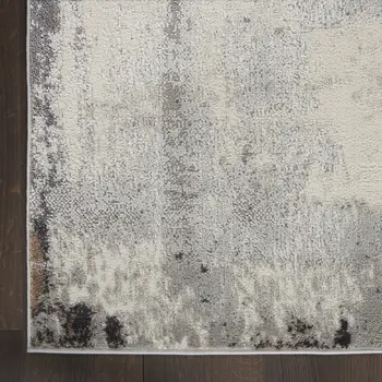 8' Ivory Black and Gray Abstract Non Skid Runner Rug