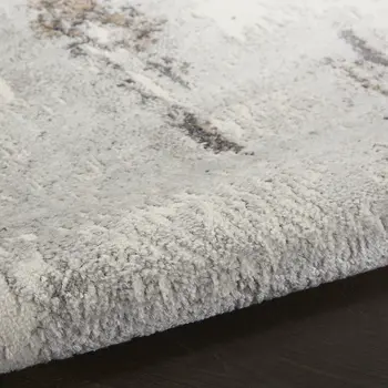 8' Ivory Black and Gray Abstract Non Skid Runner Rug