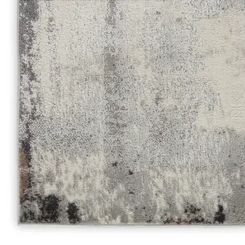 8' Ivory Black and Gray Abstract Non Skid Runner Rug