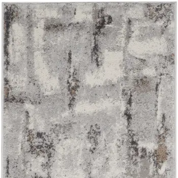 8' Ivory Black and Gray Abstract Non Skid Runner Rug