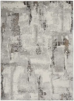4' X 6' Ivory Black and Gray Abstract Non Skid Area Rug