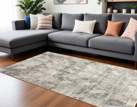 8' X 10' Ivory and Black Geometric Non Skid Area Rug