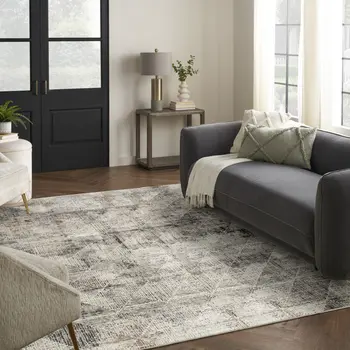 8' X 10' Ivory and Black Geometric Non Skid Area Rug