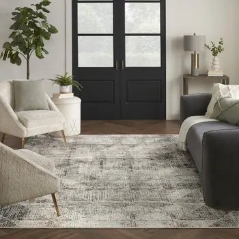 8' X 10' Ivory and Black Geometric Non Skid Area Rug