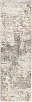 8' Beige and Gray Abstract Non Skid Runner Rug