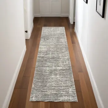 8' Ivory and Gray Abstract Runner Rug