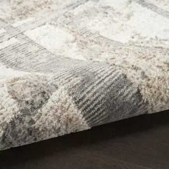8' Ivory and Gray Abstract Non Skid Runner Rug