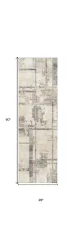 8' Ivory and Gray Abstract Non Skid Runner Rug