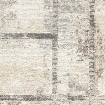 8' Ivory and Gray Abstract Non Skid Runner Rug