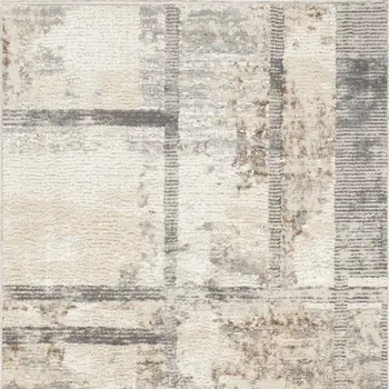 8' Ivory and Gray Abstract Non Skid Runner Rug