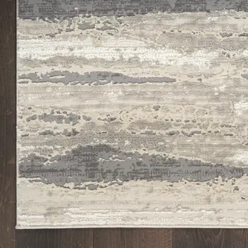 8' Beige Ivory and Gray Abstract Non Skid Runner Rug