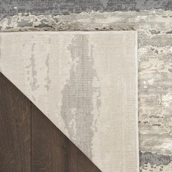 8' Beige Ivory and Gray Abstract Non Skid Runner Rug