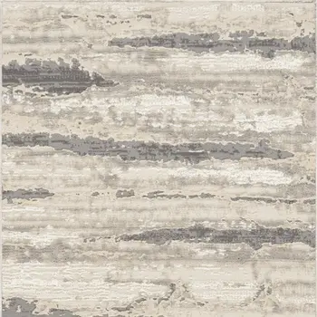 8' Beige Ivory and Gray Abstract Non Skid Runner Rug