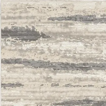 8' Beige Ivory and Gray Abstract Non Skid Runner Rug