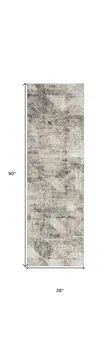 8' Ivory Black and Brown Geometric Non Skid Runner Rug