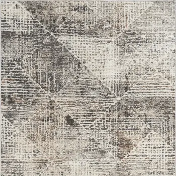 8' Ivory Black and Brown Geometric Non Skid Runner Rug