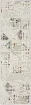 8' Beige Ivory and Gray Geometric Non Skid Runner Rug