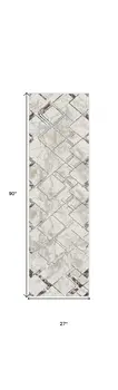 8' Ivory Blue and Gray Geometric Non Skid Runner Rug