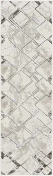 8' Ivory Blue and Gray Geometric Non Skid Runner Rug
