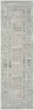 8' Gray and Ivory Geometric Non Skid Runner Rug