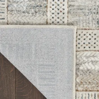 8' Gray and Ivory Geometric Non Skid Runner Rug