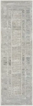 8' Gray and Ivory Geometric Non Skid Runner Rug