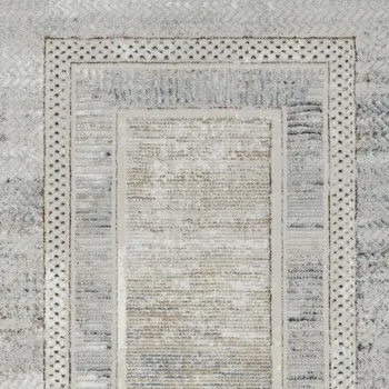 8' Gray and Ivory Geometric Non Skid Runner Rug