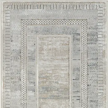 8' Gray and Ivory Geometric Non Skid Runner Rug