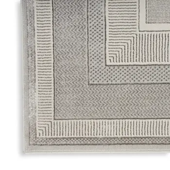 8' Silver and Ivory Geometric Non Skid Runner Rug
