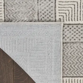 8' Silver and Ivory Geometric Non Skid Runner Rug