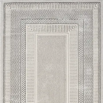 8' Silver and Ivory Geometric Non Skid Runner Rug