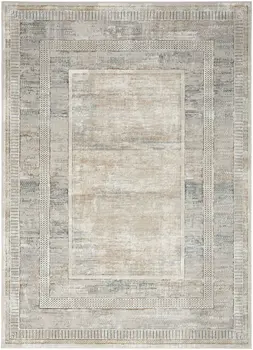 4' X 6' Ivory Blue and Gray Geometric Non Skid Area Rug