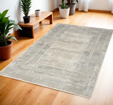 4' X 6' Ivory Blue and Gray Geometric Non Skid Area Rug