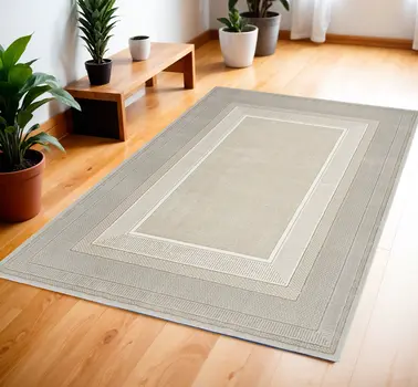4' X 6' Gray and Ivory Geometric Non Skid Area Rug