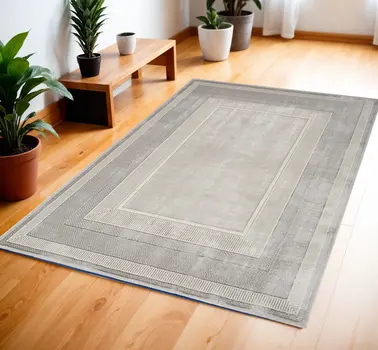 4' X 6' Silver and Ivory Geometric Non Skid Area Rug