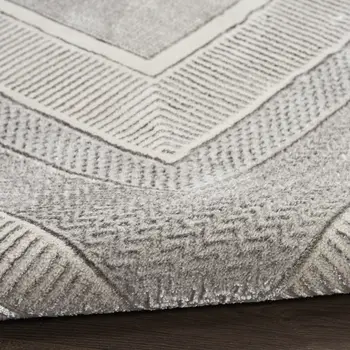 4' X 6' Silver and Ivory Geometric Non Skid Area Rug
