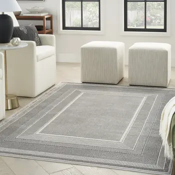 4' X 6' Silver and Ivory Geometric Non Skid Area Rug