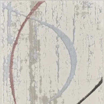 8' Ivory Black and Brown Abstract Non Skid Runner Rug