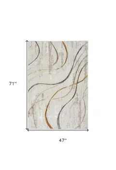 4' X 6' Ivory Black and Brown Abstract Non Skid Area Rug