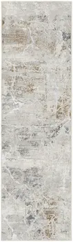 8' Ivory Black and Gray Abstract Non Skid Runner Rug