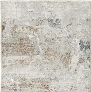 8' Ivory Black and Gray Abstract Non Skid Runner Rug