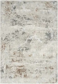 4' X 6' Ivory Black and Gray Abstract Non Skid Area Rug