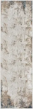 8' Ivory Charcoal and Taupe Abstract Distressed Non Skid Runner Rug