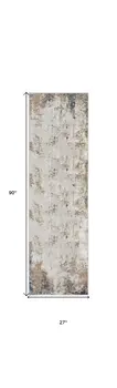 8' Ivory Charcoal and Taupe Abstract Distressed Non Skid Runner Rug