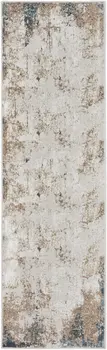 8' Ivory Charcoal and Taupe Abstract Distressed Non Skid Runner Rug