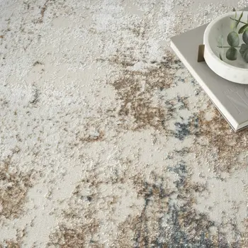 4' X 6' Ivory Charcoal and Taupe Abstract Distressed Non Skid Area Rug